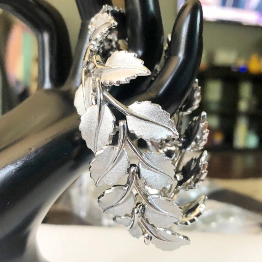 Trifari Brushed Silver Tone Leaf Bracelet